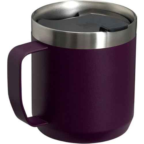 STANLEY Stay-Hot Camp Mug 12 oz | Press Fit Drink Through Lid | Cup for Coffee, Tea and Drinks | Insulated Stainless Steel Coffee Mug | BPA-Free | Plum
