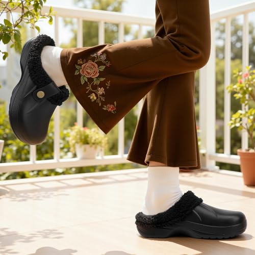 ChayChax Women and Men Fur Lined Clogs Memory Foam Warm Fuzzy Slippers Winter Waterproof Indoor Outdoor Slipper