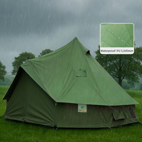 Bell Yurt Tent with Stove Jack, Waterproof Luxury 4 Season Tent 420D Oxford Cloth Green Glamping Tents for Family Outdoor ...
