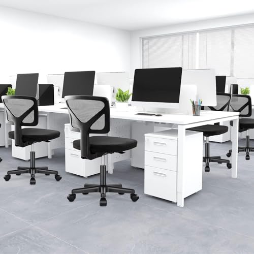 DUMOS Armless Desk Chairs Set of 2, Ergonomic Adjustable Home Office Swivel Rolling Task Chair No Arms, Comfy Mesh Mid Bac...