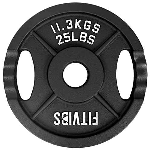 Fitvids Olympic 2-Inch Cast Iron Plate Weight Plate for Strength Training and Weightlifting, Two Hole Style, 25LB Pair