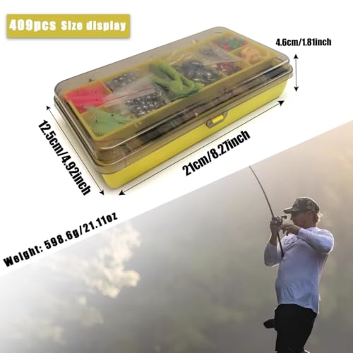 CATCHRO 409 Pcs Fishing Lure Kit & Tackle Box Set, Complete Fishing Stuff for Freshwater & Saltwater, Kids Tackle Box with...