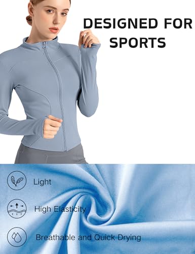 Zibnwek Athletic Jackets For Women Full Zip, Lightweight Long Sleeve Workout Jackets With Thumb Holes