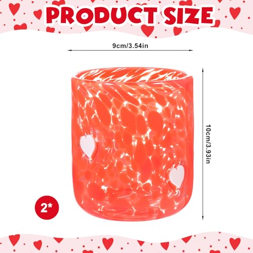 GVKGVK 2 Pcs Valentines Day Icon Juice Glasses, 14 oz Heart Themed Cute Glass Cups, Handblown Stemless Anthropology Glass ...