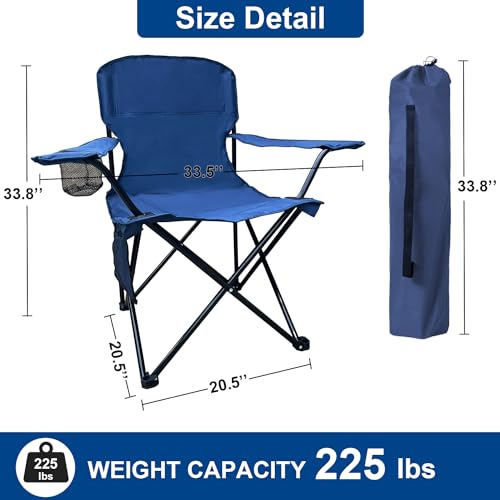 SAILARY 2PCS Folding Camping Collapsible Chairs Heavy Duty Lawn Chair with Cooler Bag, Storage Pocket, Waterproof Bag Outd...