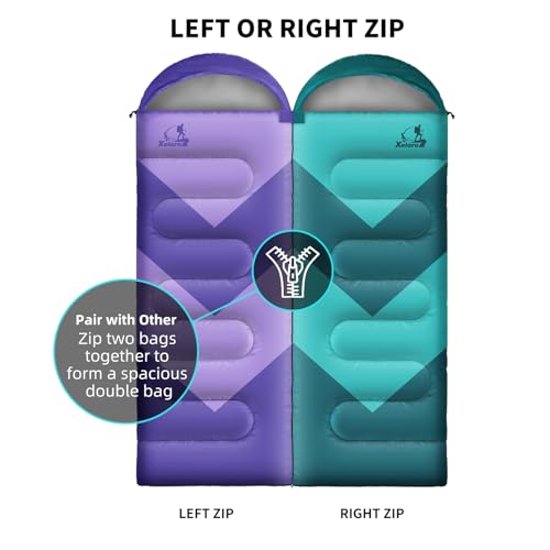 Sleeping Bag for Adults, Girls, Boys - 3 Season Warm & Cool Weather Lightweight Waterproof Camping Bag for Hiking, Outdoor...