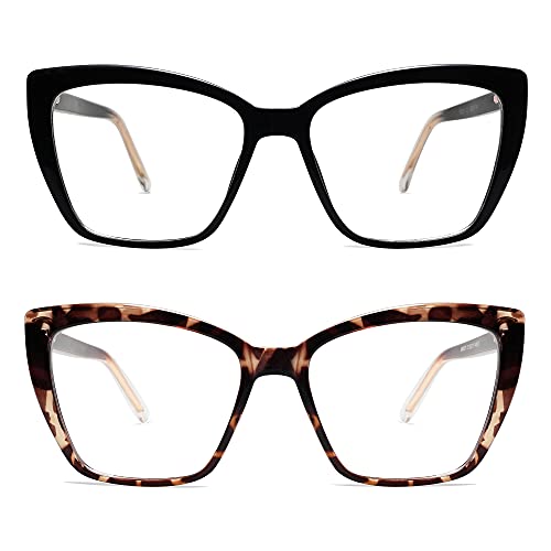 AMOMOMA Trendy TR90 Oversized Blue Light Reading Glasses Women,Stylish Square Cat Eye Glasses AM6031