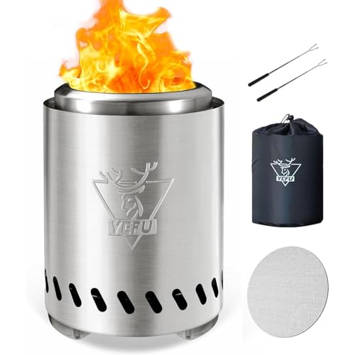 YEFU Tabletop Fire Pit 9.7 x 7.1 in, Low Smoke Camping Stove for Outdoor & Patio, Fueled by Pellets or Wood, Safe Burning ...