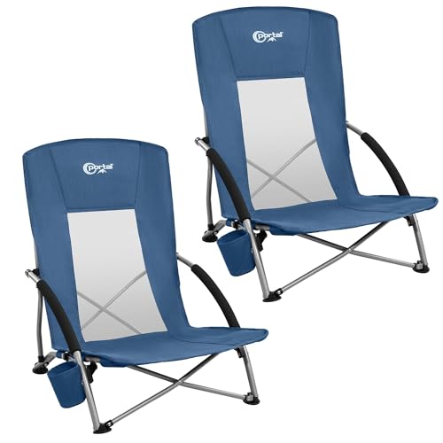 PORTAL Beach Chairs for Adults Camping Low Lightweight Portable Chair with Cup Holder Mesh Back Carry Bag for Outdoor Sand...