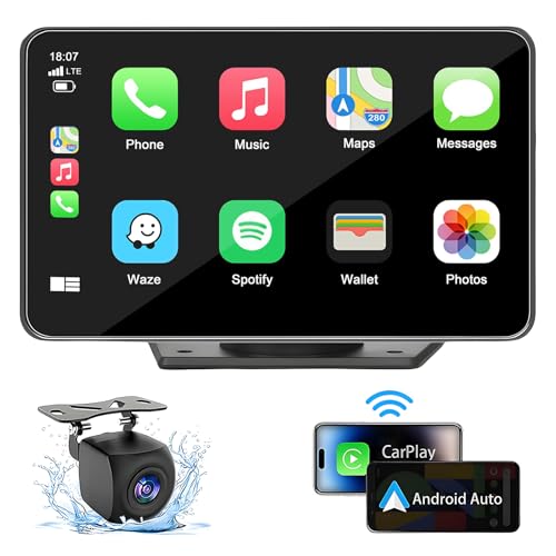 Capapro 7" HD Portable Carplay Wireless Touch Screen Double Din Car Stereo Compatible Apple Carplay and Android Auto with ...