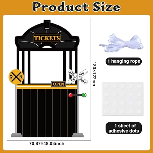 Train Ticket Hall Door Banner for Train Birthday Party Decoration Express Trains Station Hanging Banner Railroad Track Doo...