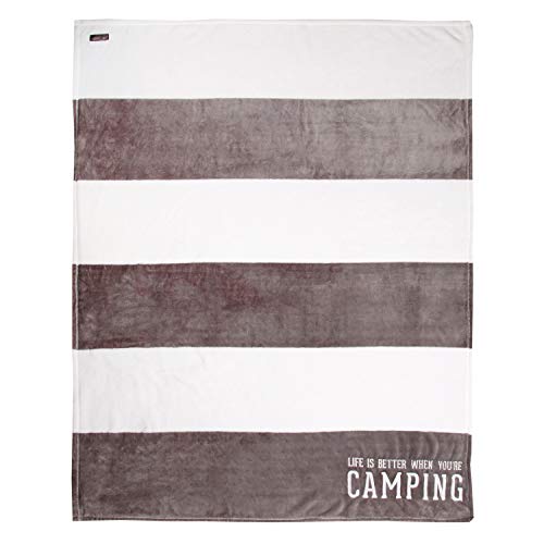 Pavilion - Life is Better When You're Camping - Gray & White Striped Super Soft 50 x 60 Inch Striped Throw Blanket with Em...
