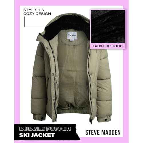 Steve Madden Girls' Winter Coat - Heavyweight Quilted Bubble Puffer Parka Ski Jacket with Faux Fur Lined Hood (Size: 4-16)