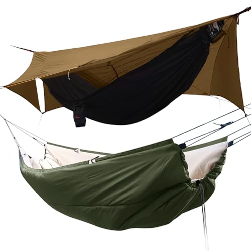 11Ft All-in-one Hammock Tent with Underquilt, Warm Insulation Ultralight 4 Season Under Quilt for Hammocks, Portable for H...