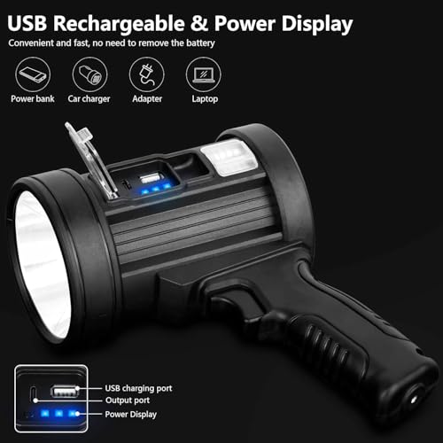 MIXILIN Rechargeable Spotlight, 90,000 Lumens Handheld Hunting Flashlight Led Spot Light with Cob Light and Solar Panels, ...