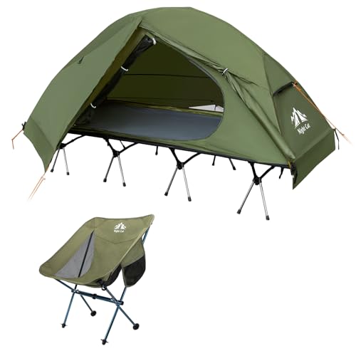 Night Cat Camping Cot Tent with Ultralight Backpacking Chair Waterproof 1-Person Off-Ground Combo Cot Bed for Adults Porta...