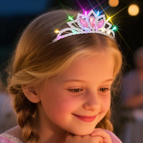 Kilshye Light Up Tiara LED Rhinestone Tiaras Headband (Pink)