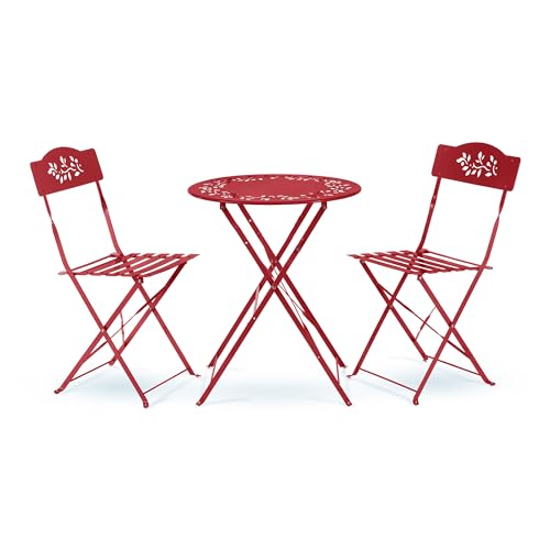 Alpine Corporation Indoor/Outdoor 3-Piece Bistro Set Folding Table and Chairs Patio Seating, Red