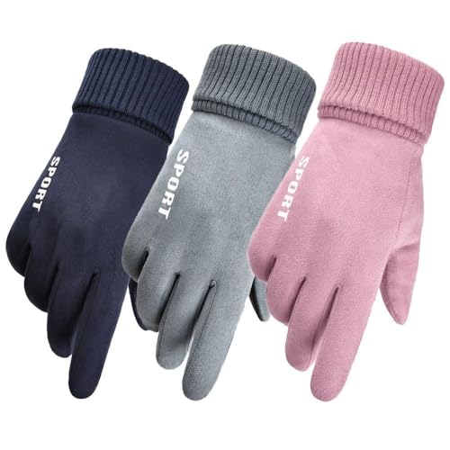 Winter Warm Suede Gloves for Men and Women Outdoor Sports Touch Screen Anti-Slip Plush Glove