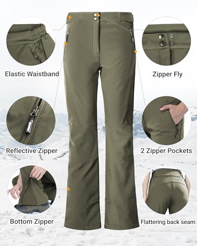 Outdoor Ventures Fleece Lined Waterproof Pants Women Ski Snow Insulated Softshell Snowboard Hiking with Boot Cut