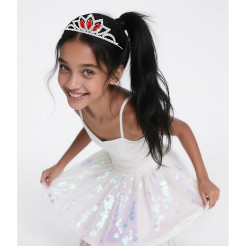 Sparkling Princess Crown Red Rhinestone Tiara for Girls - Royal Party Hair Accessories for Birthday Prom Wedding