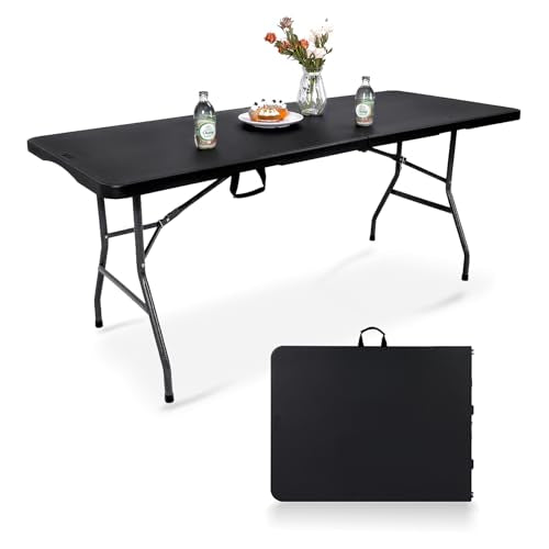 pollilar Folding Table 6FT HDPE 6 Foot Foldable Table Portable Banquet Surface Fold-in-Half Desk Utility for Working Meeti...