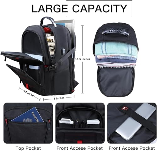 Extra Large Travel Laptop Backpack, 17.3 Inch Carry on Backpack for Men Women with USB Port, 50L Anti Theft Water Resistan...