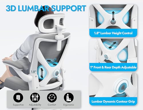 Ergonomic Office Chair: White Computer Desk Chair Comfy Gaming Chair for Adults - Office Chair with Lumbar Support & Headr...
