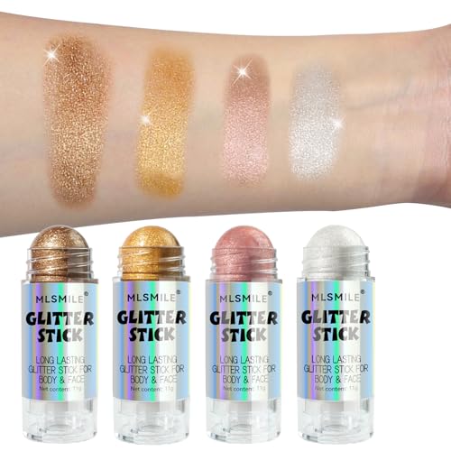 White Body Glitter Stick, Multi-Use Roll-on Face Body Glitter for Women & Kids, Long Lasting Shimmer, Travel Size Sparklin...