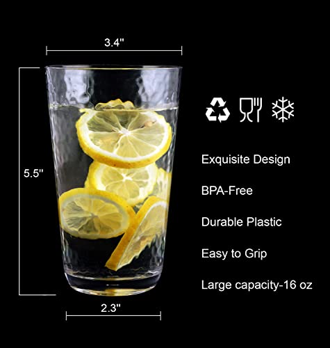 fulong 16 oz Plastic Highball Drinking Glasses, Set of 8 Water Beverage Tumbler Set, Unbreakable Plastic Cups for Soda, Ju...
