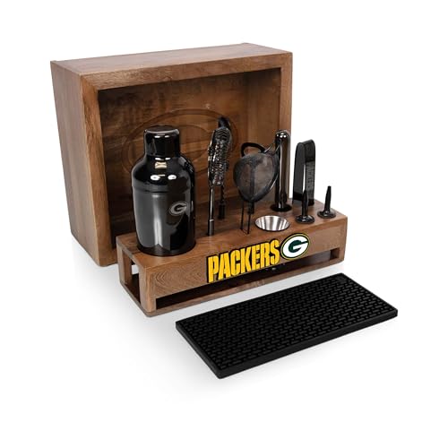 Picnic TIME NFL Green Bay Packers Old Fashioned Cocktail Bar Set, Bartender Kit, Shaker Set, Bar Accessories with Wood Gif...