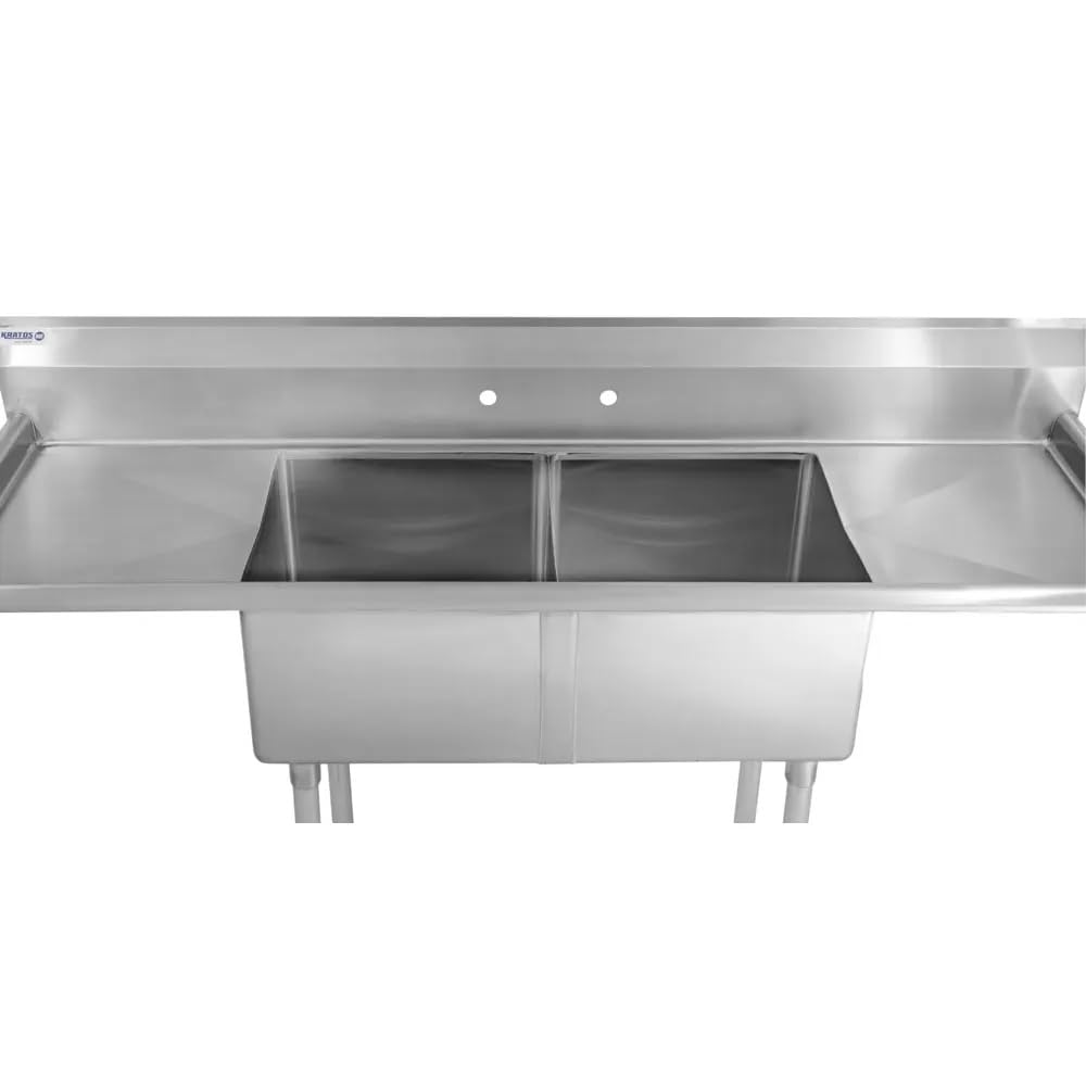 Kratos 29N-006-Commercial NSF 2 Compartment Sink -Commercial NSF 18"Wx18"Lx12"H Bowl Size - (2) 18" Drain Boards