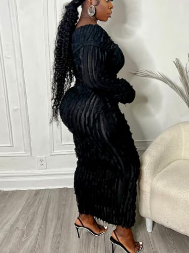 Sexy Button Down Dresses for Women Date Night Off Shoulder See Through Mesh Ruffle Bodycon Maxi Dress