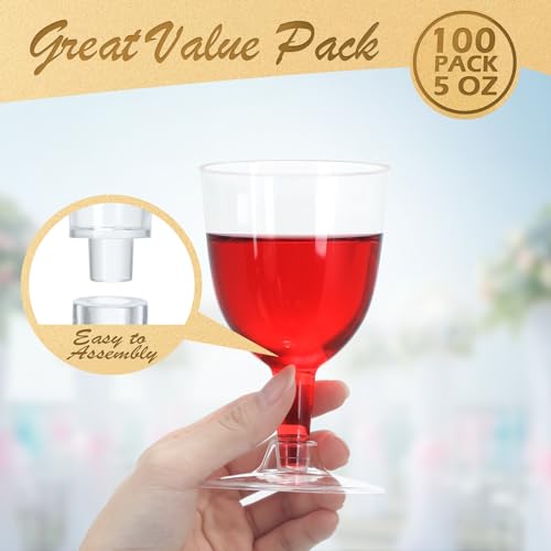 Mimorou 100 Pieces 5 oz Disposable Wine Glasses with Stem Bulk Disposable Party Cups Goblet Wine Glasses for Christmas, Ou...