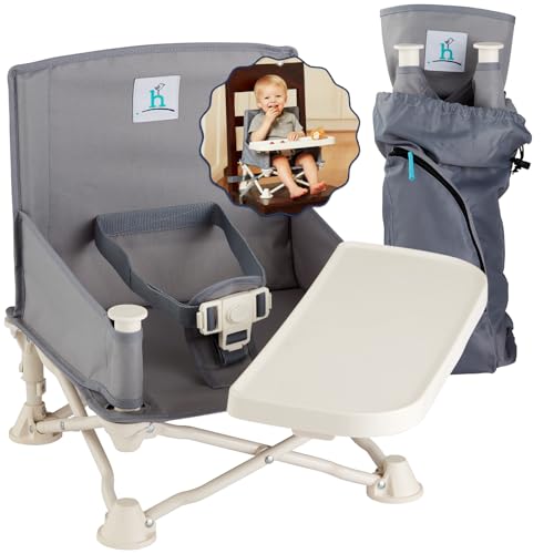 Hiccapop OmniBoost Travel Booster Seat with Tray for Baby, Dining Table, Camping, Beach, Grandma’s | Folding Portable Tip-...