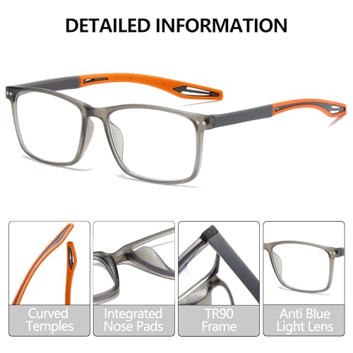 Reading Glasses for Men TR90 Sporty Design Blue Light Blocking Reader Flexible Comfortable Lightweight