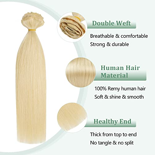 Hair Extensions Clip in Real Human Hair 14 inch Bleach Blonde Clip in Hair Extensions 105g Straight Thick Double Weft Natural Human Hair Extensions for Women (14inch,7pcs, 105g)
