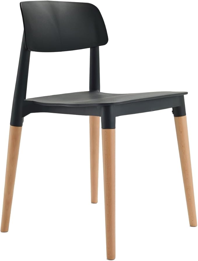 COZYBLOCK Bel Dining Bistro Cafe Style Modern Minimalist Side Chair Set of 2 (Black)