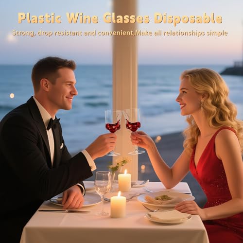 supernal 20pcs Plastic Wine Glasses - 10oz Clear Crystal Wine Cups with Stem- Clear Hard Plastic Durable Premium Quality 3...