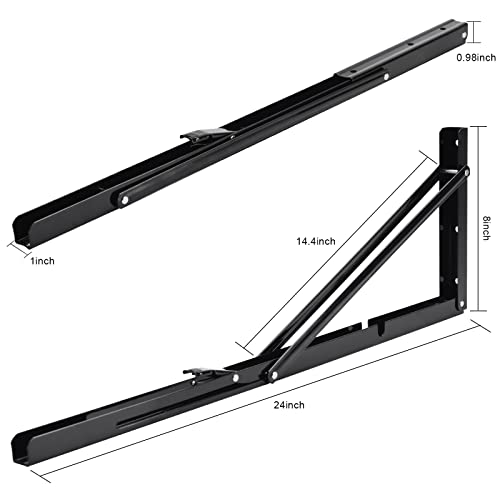 YUMORE Folding Shelf Brackets, 24 Inch Heavy Duty L Bracket, Black DIY Collapsible Shelf Bracket for Workbench Folding Tab...