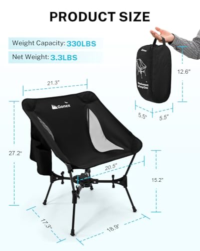 Gonex Portable Camping Chair, The 5th Gen Ultralight Compact Backpacking Foldable Lightweight Folding Chair for Outdoor Ca...