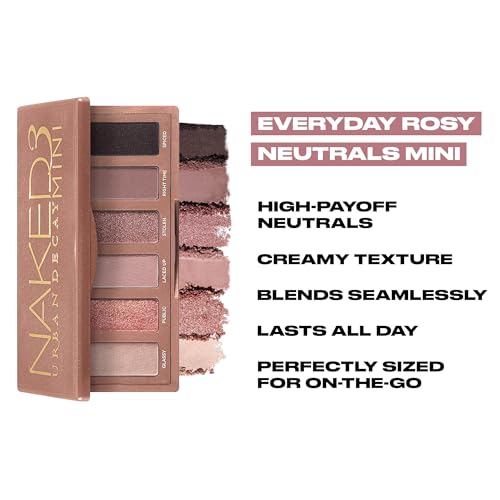 URBAN DECAY Naked 3 Mini Eyeshadow Palette - 6 Soft Pink Shadows, Multi-Use Matte & Shimmer Finishes, Ultra-Blendable Ever...