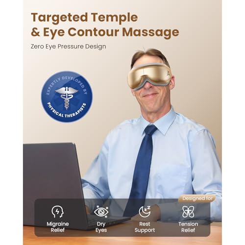 BOB AND BRAD Eye Massager with Heat and Cooling, EyeOasis 3 Eye Mask for Migraine Relief, Heated Face Massager for Dry Eye Strain Eye Relief, Temple Massagers for Stress Relief