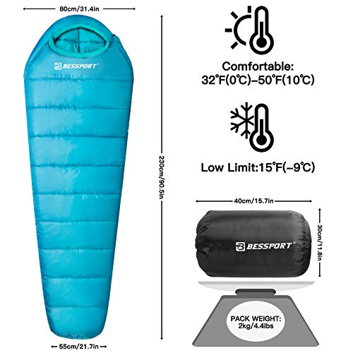 Bessport Mummy Sleeping Bag | 15-45 ℉ Extreme 3-4 Season Sleeping Bag for Adults Cold Weather– Warm and Washable, for Hiki...