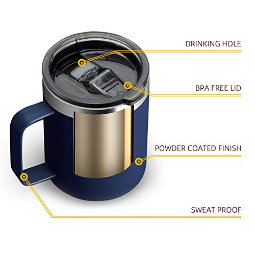 ALOUFEA 12oz Stainless Steel Insulated Coffee Mug with Handle, Double Wall Vacuum Travel Mug, Tumbler Cup with Sliding Li...