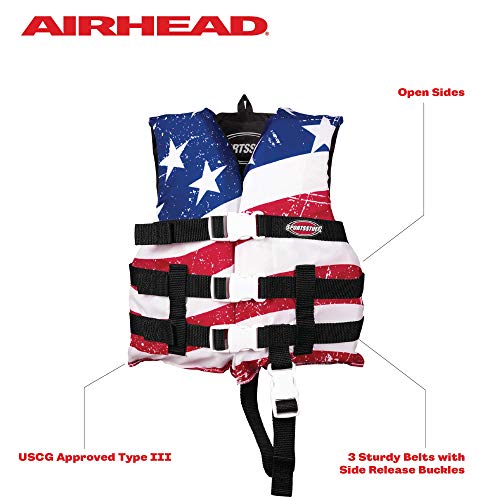Sportstuff Type III Life Jacket US Coast Guard Approved Open Sides with 3 Body Belts & Buckles Quick Dry Fabric, Secure Fi...