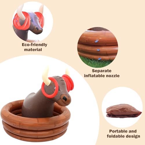 Inflatable Water Bull Ice Bucket with Rings Toss,Bull Cooler Beverage Serving Container Christmas Decorations Party Suppli...