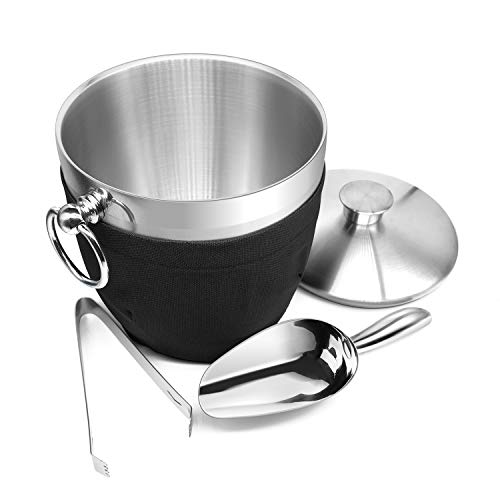 Fortune Candy Insulated Ice Bucket - Double Walled Stainless Steel Ice Bucket with Ice Tongs, Scoop, Lid, and Exclusive Ha...