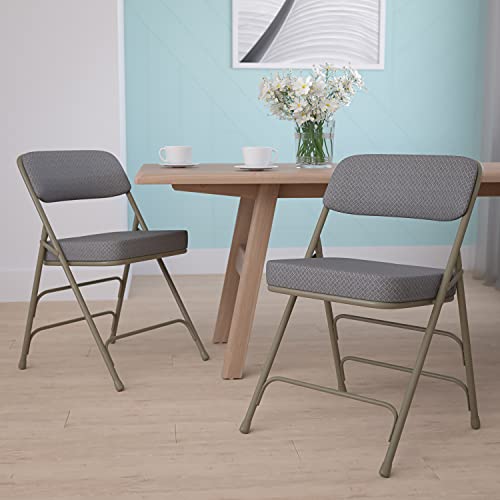 Flash Furniture Hercules Series Metal Folding Chairs with Cushioned Seats, Fabric Upholstered Event Chairs, Set of 2, Gray