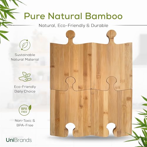 UniBrands 4pcs Bamboo Boards Set with Stand, charcuterie, serving, platters.